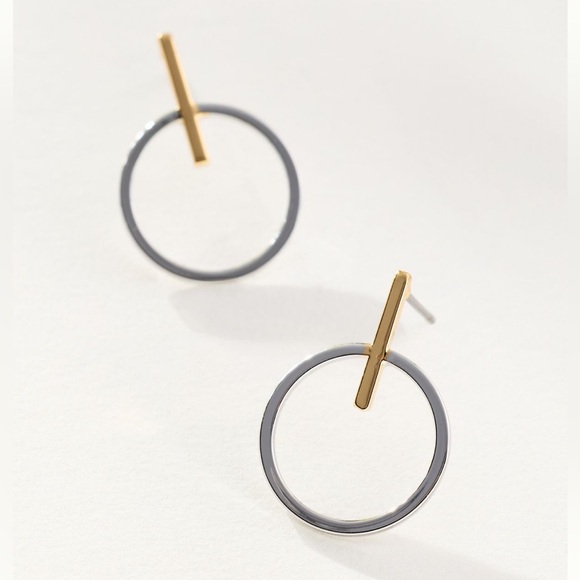 NWT Anthropologie Two-Tone Circle Drop Earrings - Picture 2 of 5